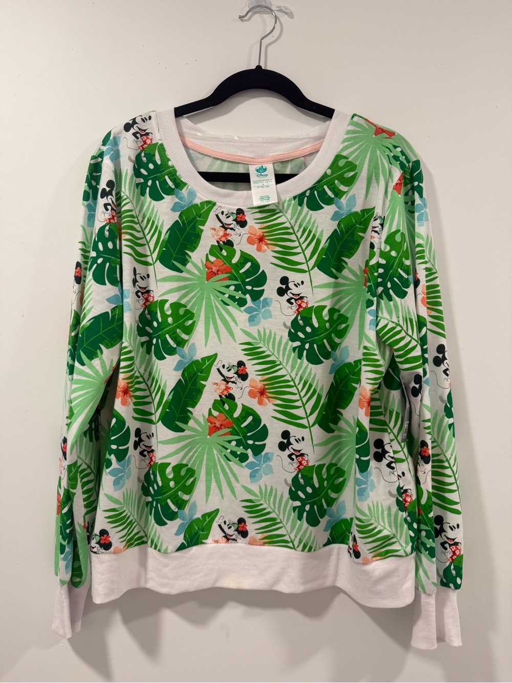 Disney Store Women's Tropical Mickey Leaf Sweatshirt - Green & White